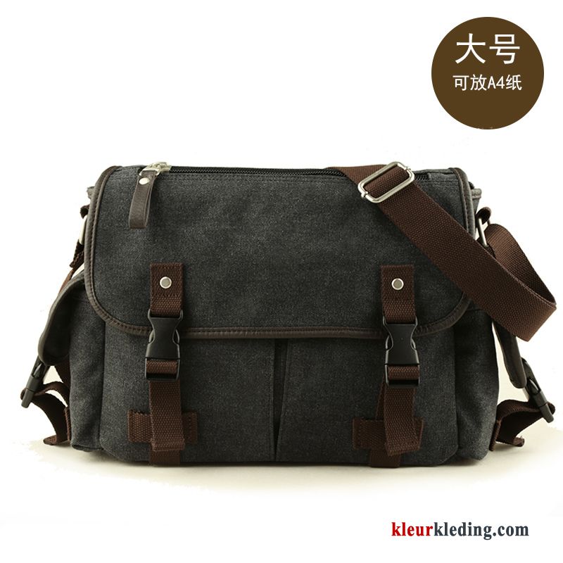 Messenger Tas Student Groot Casual Schoudertas Vintage Trend Heren Kaki