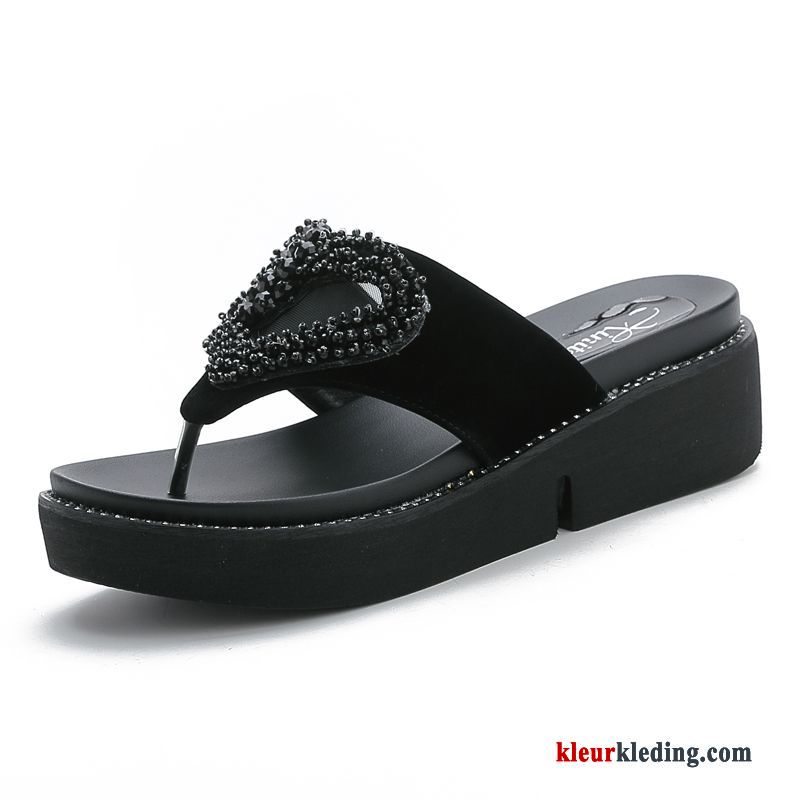 Met Strass Super Zomer Pantoffels Slipper Mode Plateauzool Bovenkleding Dames Rood Zwart