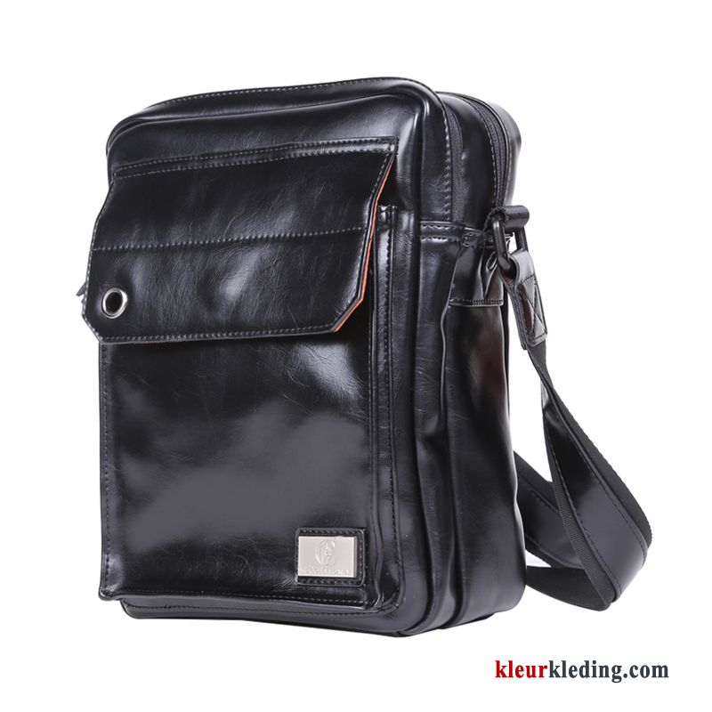 Mini Casual Heren Schoudertas Messenger Tas Waterdicht Nieuw Leer Zwart