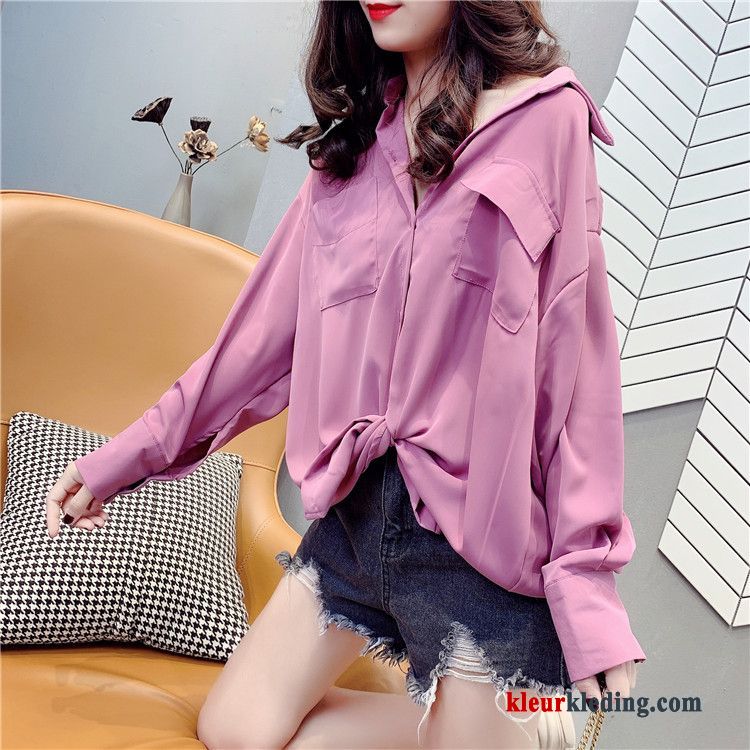 Mini Dames Voorjaar Jasje Blouse Overhemd Nieuw Purper Chiffon