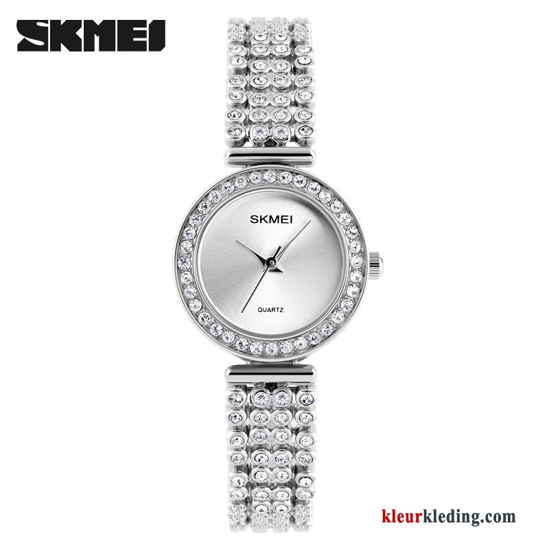 Mini Persoonlijkheid Elegante Eenvoudig Dames Strass Trend Horloge Wit Zilver
