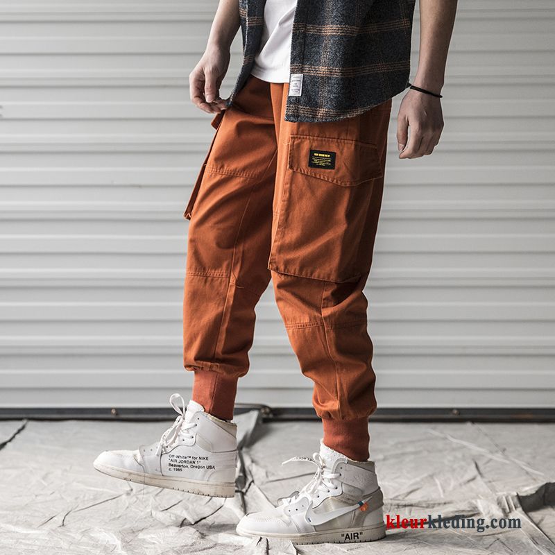 Mini Voorjaar Heren Cargo Broek Trendy Merk Casual Broek Hip-hop Strak Oranje