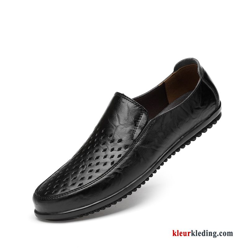 Mocassins Ademende Slip On Leren Schoenen Zomer Echt Leer Zachte Zolen Casual Bootschoenen Heren