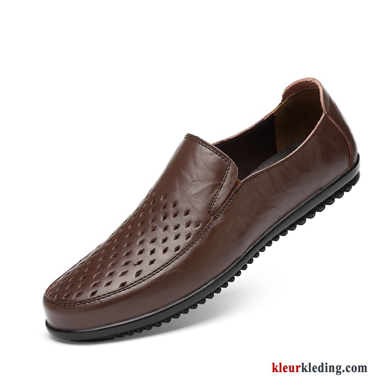 Mocassins Ademende Slip On Leren Schoenen Zomer Echt Leer Zachte Zolen Casual Bootschoenen Heren