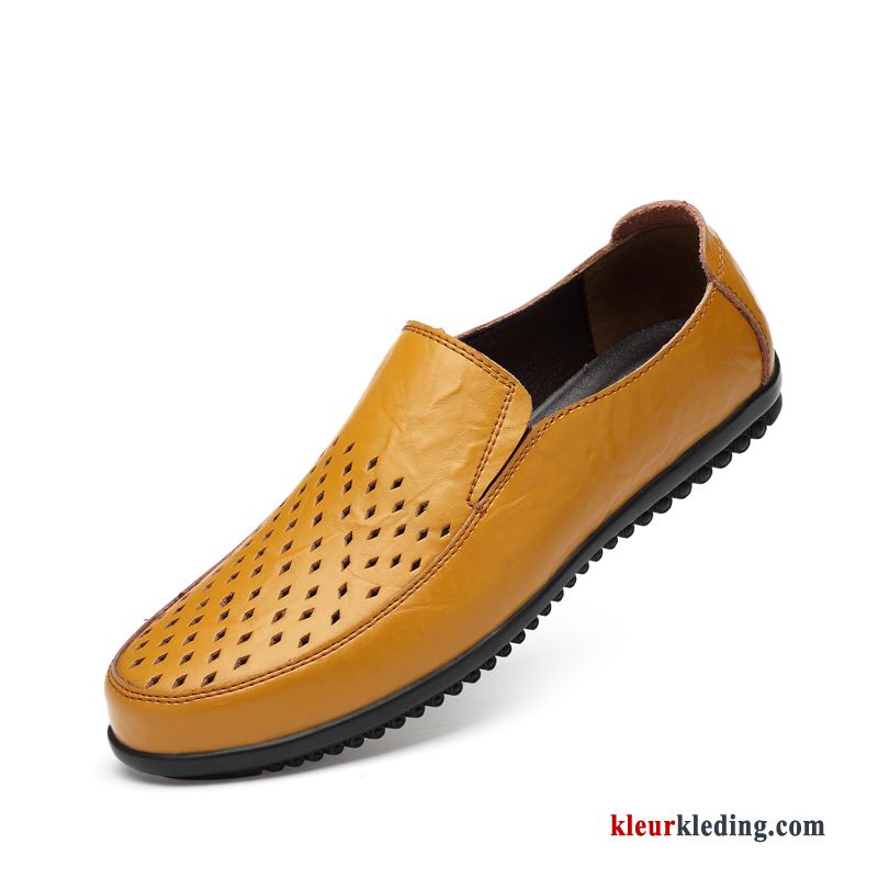 Mocassins Ademende Slip On Leren Schoenen Zomer Echt Leer Zachte Zolen Casual Bootschoenen Heren