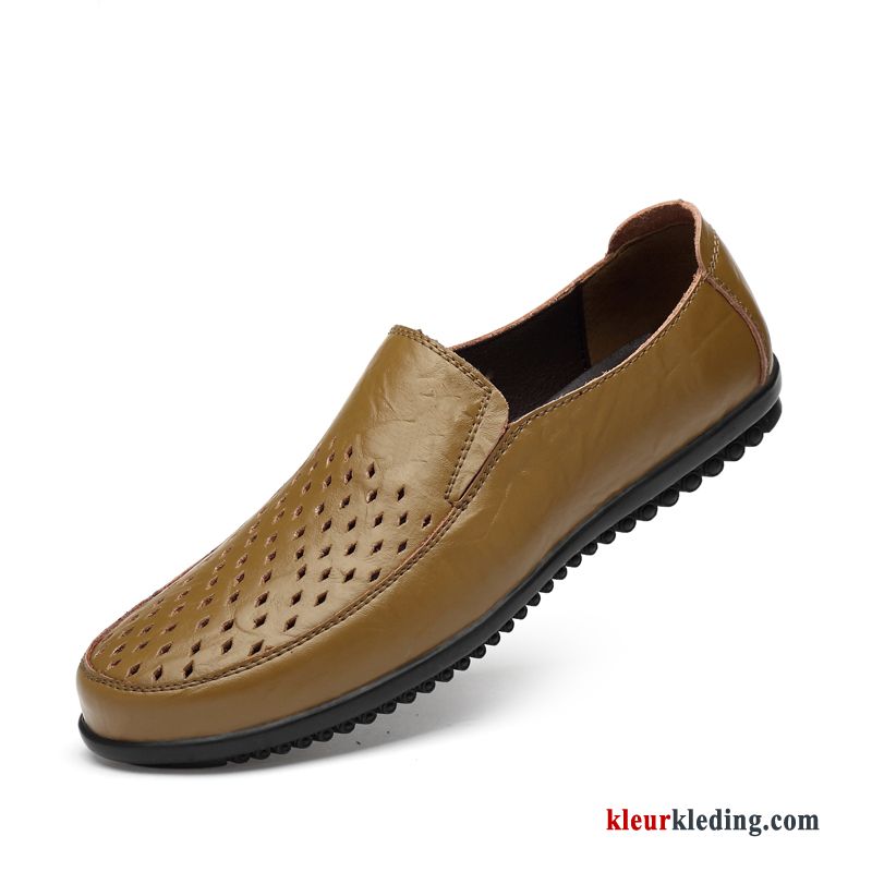 Mocassins Ademende Slip On Leren Schoenen Zomer Echt Leer Zachte Zolen Casual Bootschoenen Heren