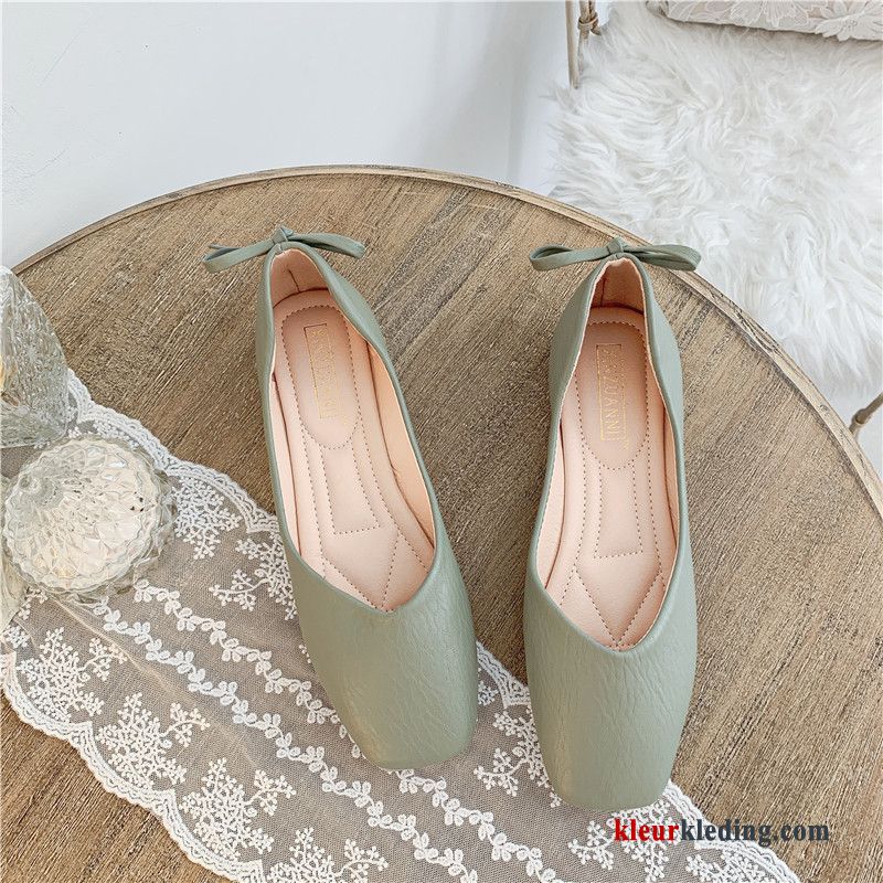 Mocassins Alle Wedstrijden Vlinderdas Herfst Plat Schoenen Vierkante Vintage Pumps Dames Beige