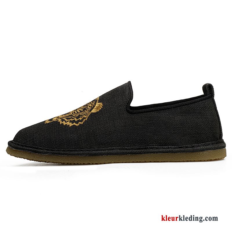 Mocassins Canvas Casual Jeugd Schoenen Slip On Loafers Textiel Mannen Heren Zwart