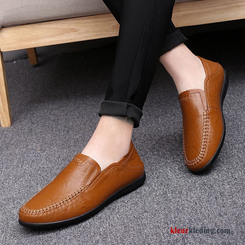 Mocassins Casual Bootschoenen Leren Schoenen Slip On Echt Leer Herfst Mocassin Mannen Heren Geel