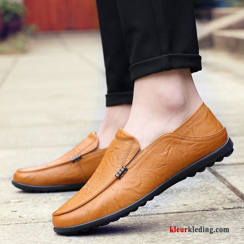 Mocassins Casual Bootschoenen Leren Schoenen Slip On Echt Leer Herfst Mocassin Mannen Heren Geel