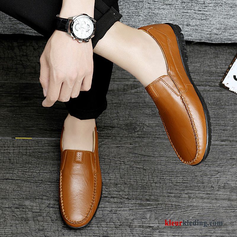 Mocassins Casual Bootschoenen Leren Schoenen Slip On Echt Leer Herfst Mocassin Mannen Heren Geel