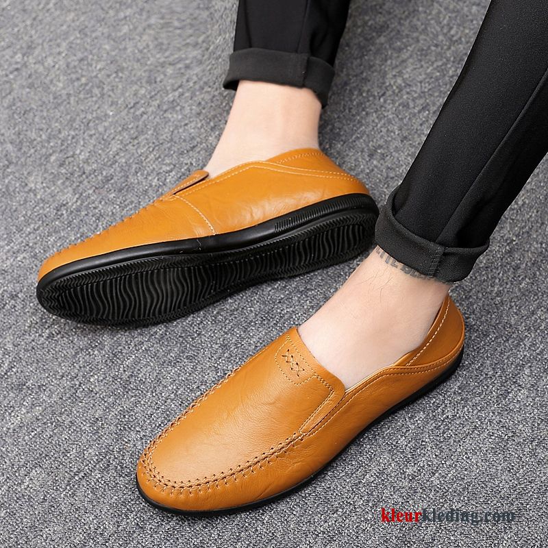 Mocassins Casual Bootschoenen Leren Schoenen Slip On Echt Leer Herfst Mocassin Mannen Heren Geel