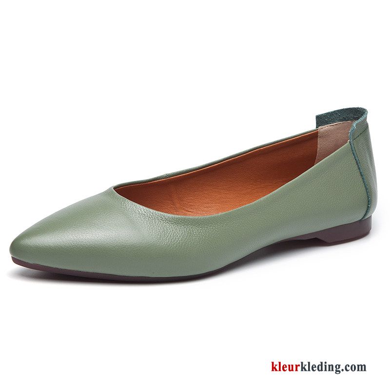 Mocassins Echt Leer Comfortabele Punt Slip On Vrouwen Schoenen Zomer Platte Schoenen Dames Karamel Kleur