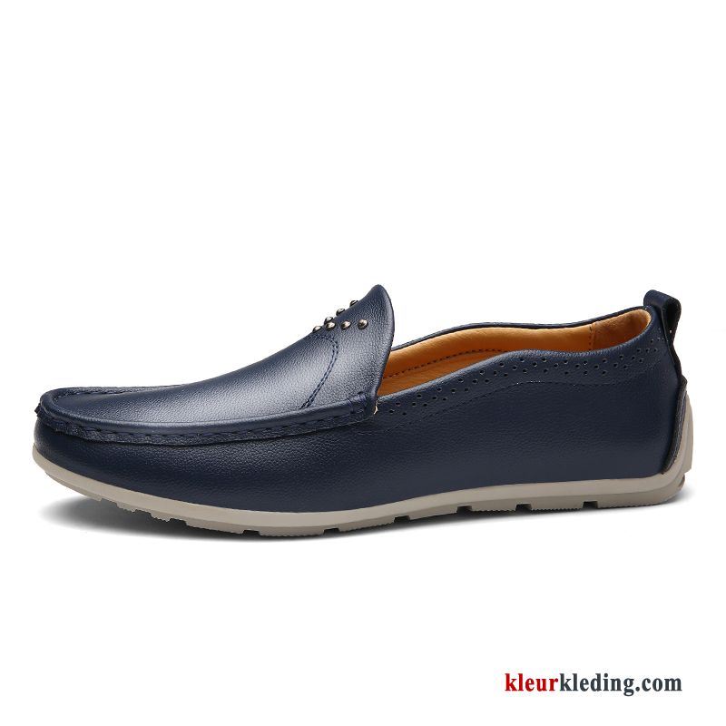 Mocassins Leer Bedrijf Leren Schoenen Echt Leer Chauffeurs Schoenen Jeugd Loafers Mannen Heren Blauw