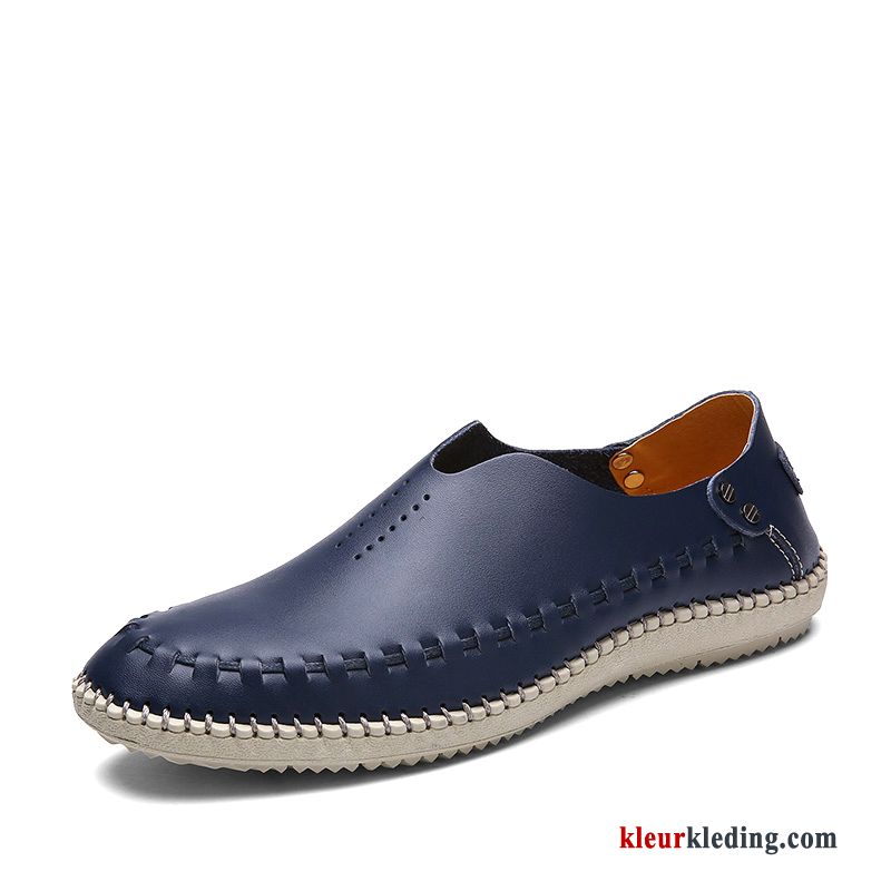 Mocassins Leren Schoenen Bootschoenen Grote Maten Echt Leer Mannen Kant Zomer Casual Heren Blauw