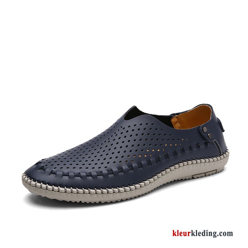 Mocassins Leren Schoenen Bootschoenen Grote Maten Echt Leer Mannen Kant Zomer Casual Heren Blauw