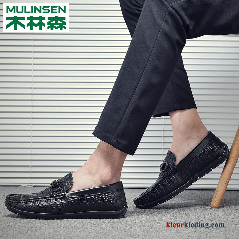 Mocassins Leren Schoenen Zomer Casual Echt Leer Loafers Zachte Zolen Houten Bootschoenen Heren Oranje