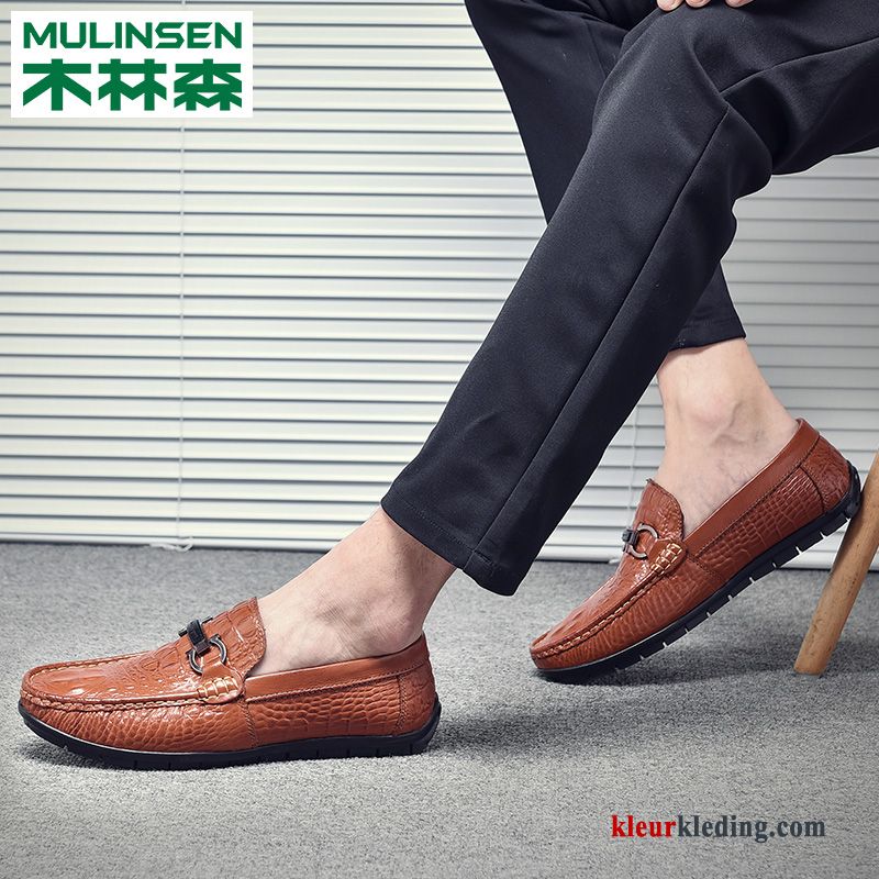 Mocassins Leren Schoenen Zomer Casual Echt Leer Loafers Zachte Zolen Houten Bootschoenen Heren Oranje