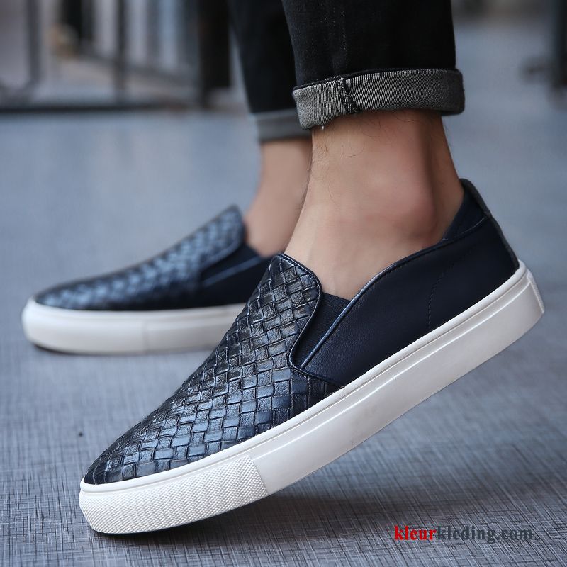 Mocassins Mannen Brits Schoenen Herfst Slip On Gebreide Skateboard Schoenen Loafers Heren Zwart