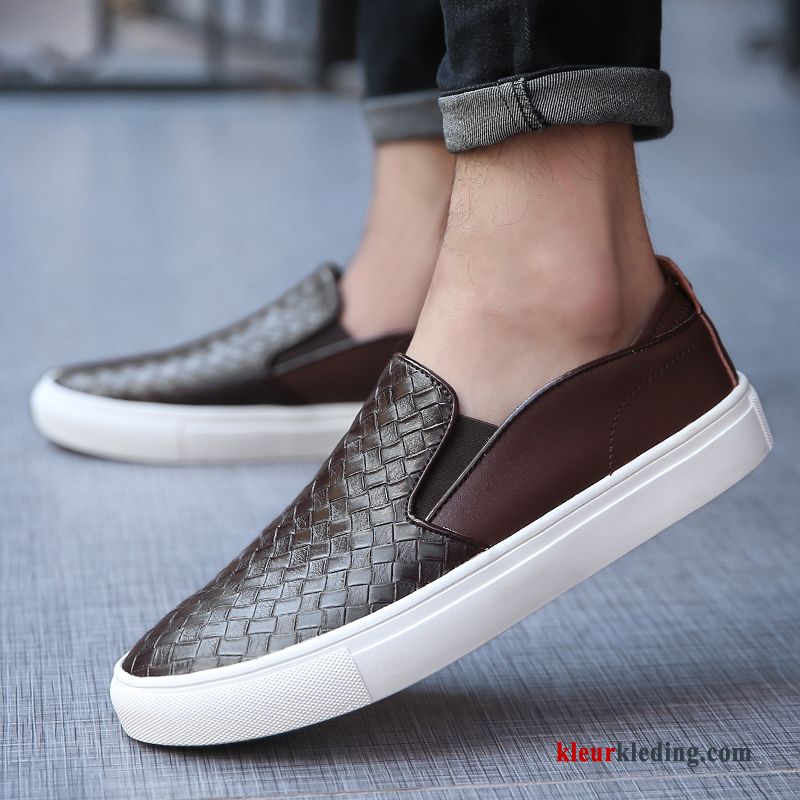 Mocassins Mannen Brits Schoenen Herfst Slip On Gebreide Skateboard Schoenen Loafers Heren Zwart