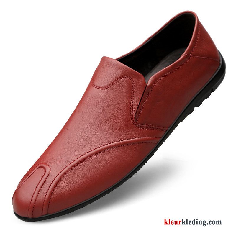 Mocassins Mannen Slip On Leren Schoenen Pluche Bootschoenen Casual Winter Mocassin Heren Rood