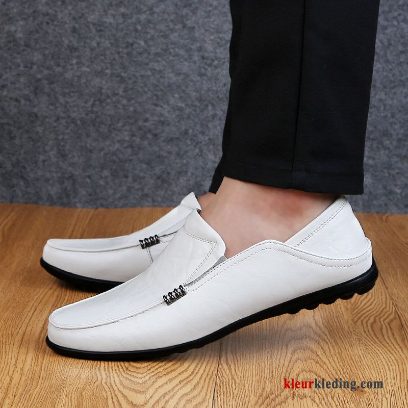 Mocassins Mannen Zachte Zolen Schoenen Slip On Leer Casual Mocassin Echt Leer Heren Wit