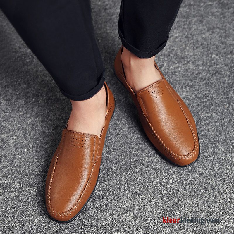 Mocassins Mannen Zachte Zolen Schoenen Slip On Leer Casual Mocassin Echt Leer Heren Wit