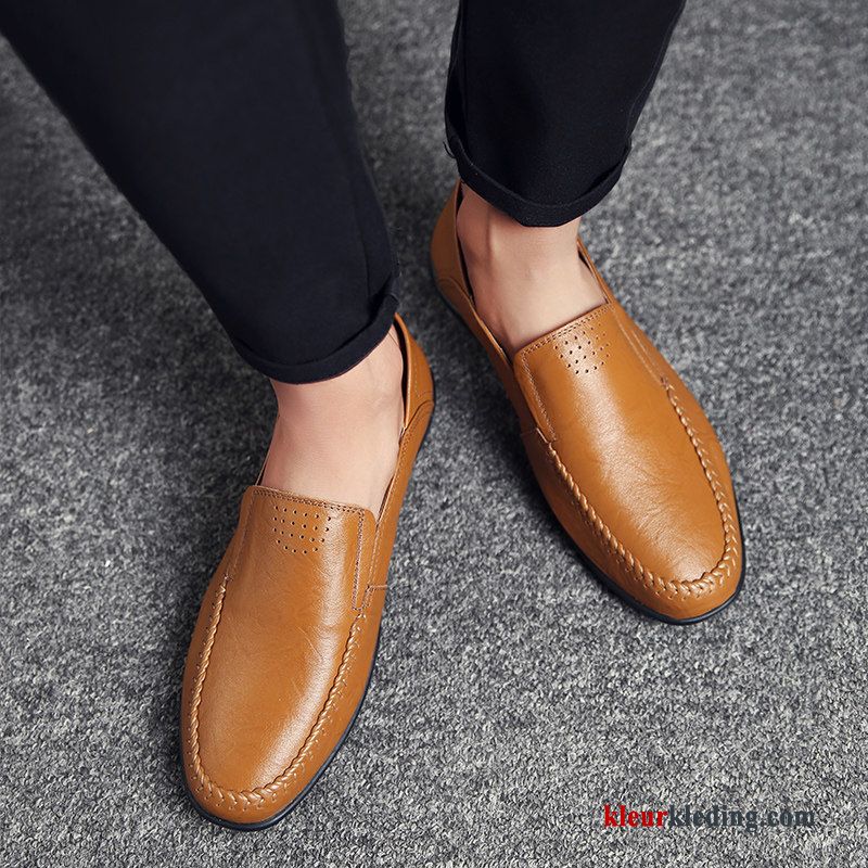 Mocassins Mannen Zachte Zolen Schoenen Slip On Leer Casual Mocassin Echt Leer Heren Wit