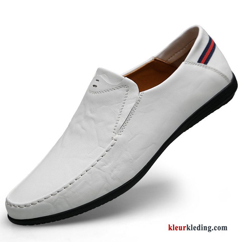 Mocassins Mannen Zachte Zolen Schoenen Slip On Leer Casual Mocassin Echt Leer Heren Wit