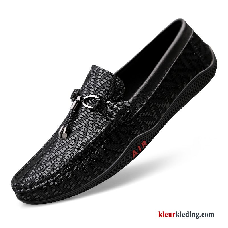 Mocassins Mocassin Echt Leer Leren Schoenen Mannen Bootschoenen Casual Zomer Slip On Heren Zwart