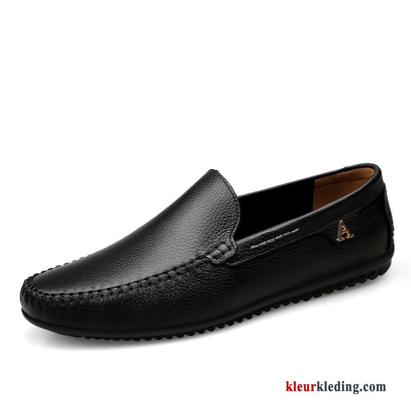 Mocassins Schoenen Alle Wedstrijden Echt Leer Mannen Slip On Casual Zachte Zolen Voorjaar Heren Zwart