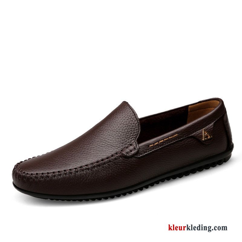 Mocassins Schoenen Alle Wedstrijden Echt Leer Mannen Slip On Casual Zachte Zolen Voorjaar Heren Zwart