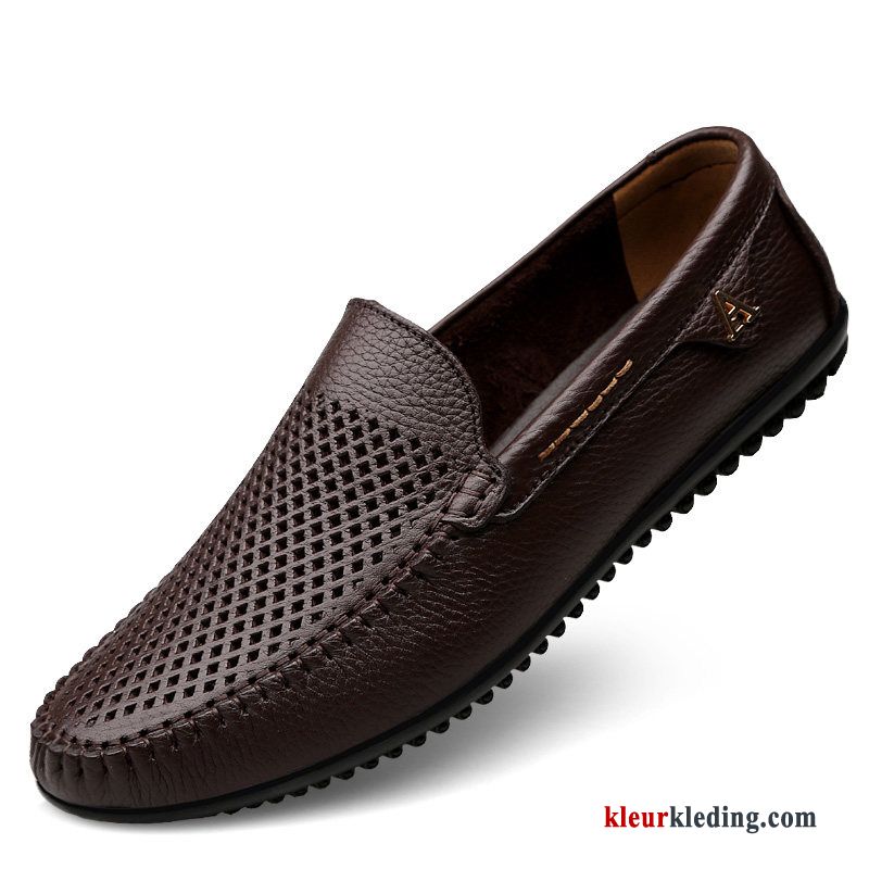 Mocassins Schoenen Alle Wedstrijden Echt Leer Mannen Slip On Casual Zachte Zolen Voorjaar Heren Zwart