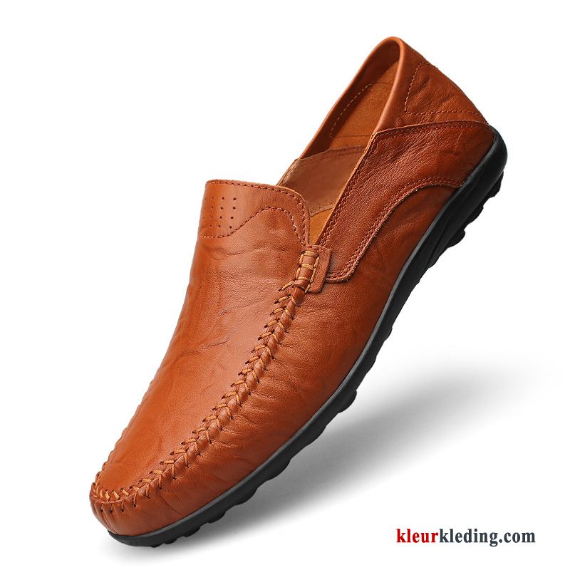 Mocassins Schoenen Echt Leer Casual Zomer Bootschoenen Slip On Leren Schoenen Ademende Heren Blauw Licht Bruin