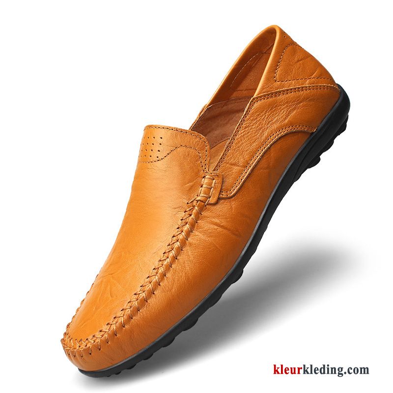 Mocassins Schoenen Echt Leer Casual Zomer Bootschoenen Slip On Leren Schoenen Ademende Heren Blauw Licht Bruin