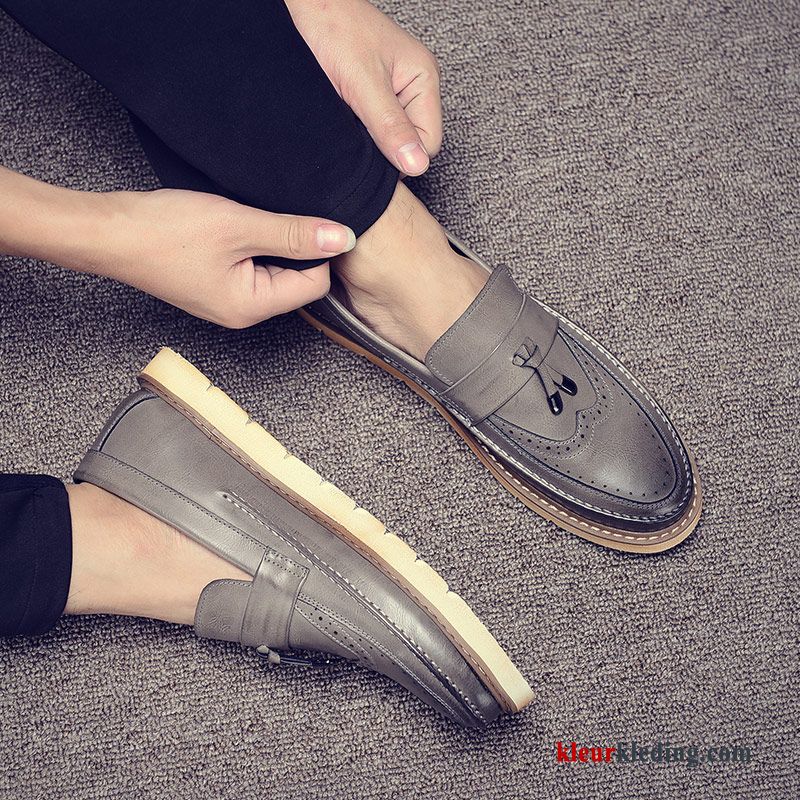 Mocassins Slip On Schoenen Loafers Textiel Vintage Trend Leren Schoenen Skateboard Schoenen Heren Zwart