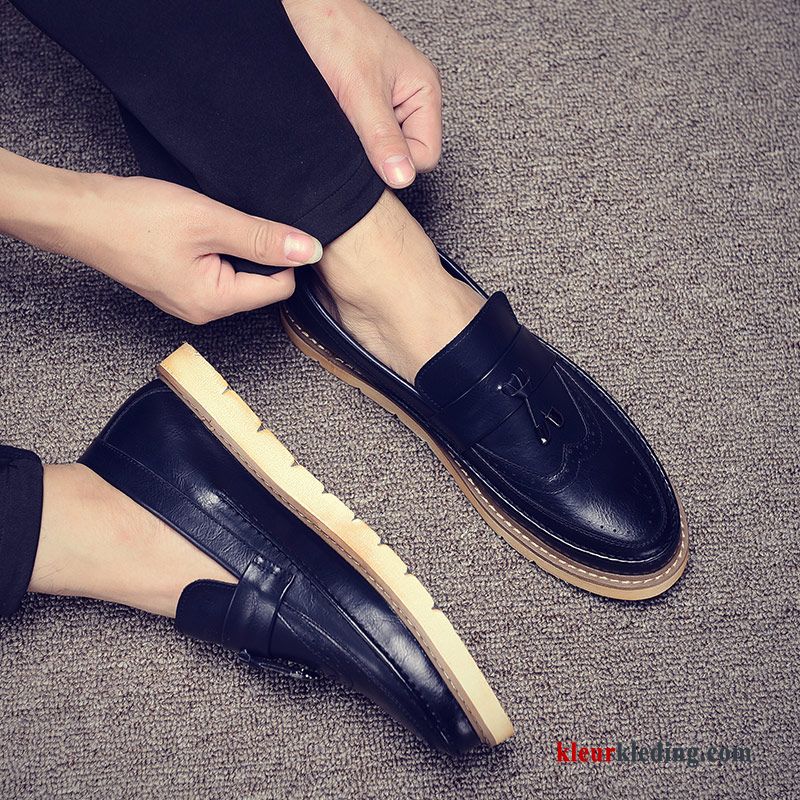 Mocassins Slip On Schoenen Loafers Textiel Vintage Trend Leren Schoenen Skateboard Schoenen Heren Zwart