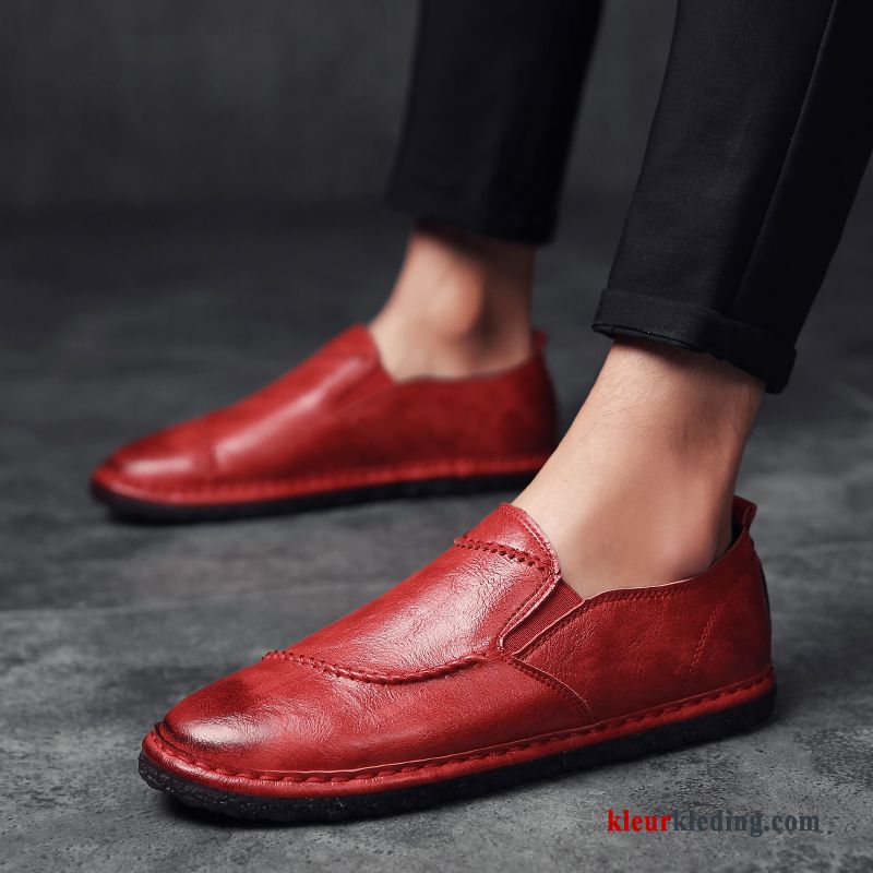 Mocassins Voorjaar Alle Wedstrijden Leren Schoenen Mannen Trend Brits Casual Heren Rood