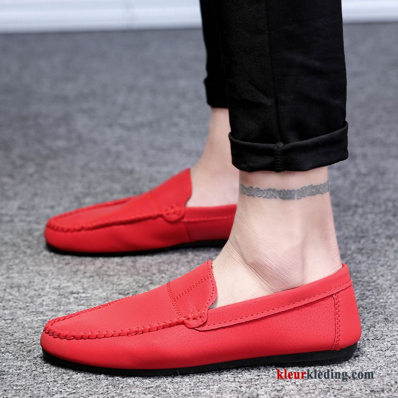 Mocassins Voorjaar Trend Casual Mannen Schoenen Leren Schoenen Slip On Alle Wedstrijden Heren Rood