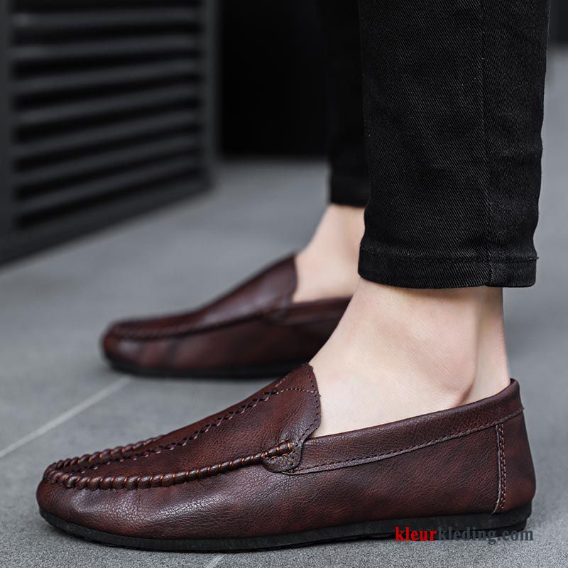 Mocassins Voorjaar Trend Casual Mannen Schoenen Leren Schoenen Slip On Alle Wedstrijden Heren Rood