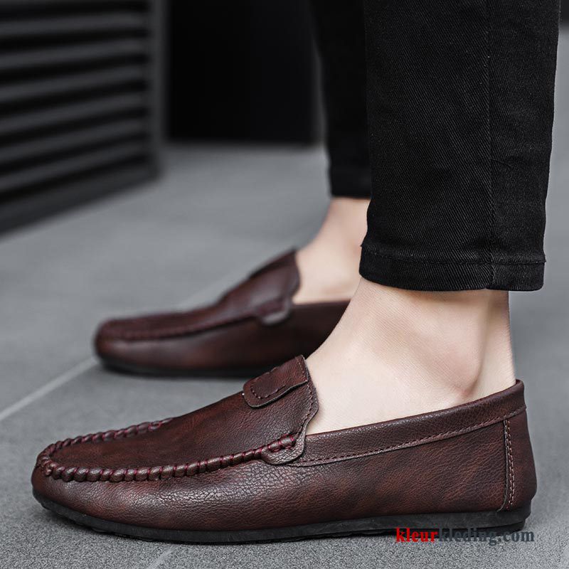 Mocassins Voorjaar Trend Casual Mannen Schoenen Leren Schoenen Slip On Alle Wedstrijden Heren Rood