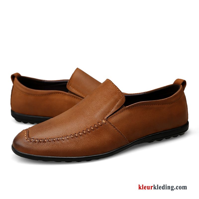 Mocassins Zachte Zolen Schrobben Trend Vintage Jeugd Leren Schoenen Casual Mocassin Heren Rood