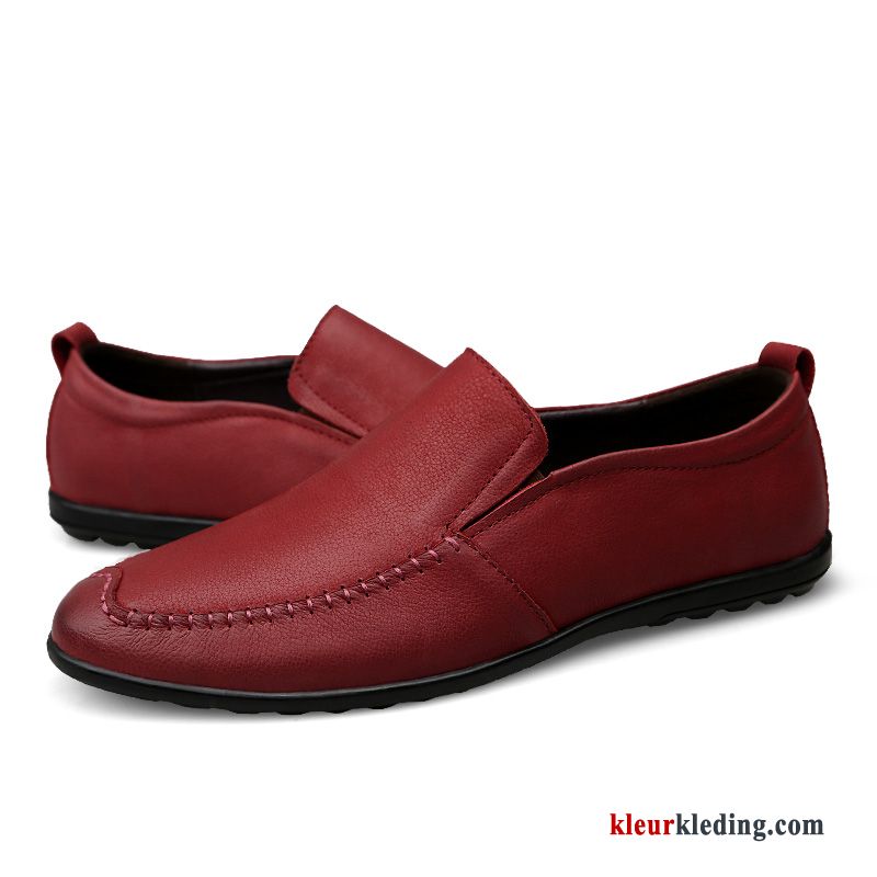 Mocassins Zachte Zolen Schrobben Trend Vintage Jeugd Leren Schoenen Casual Mocassin Heren Rood