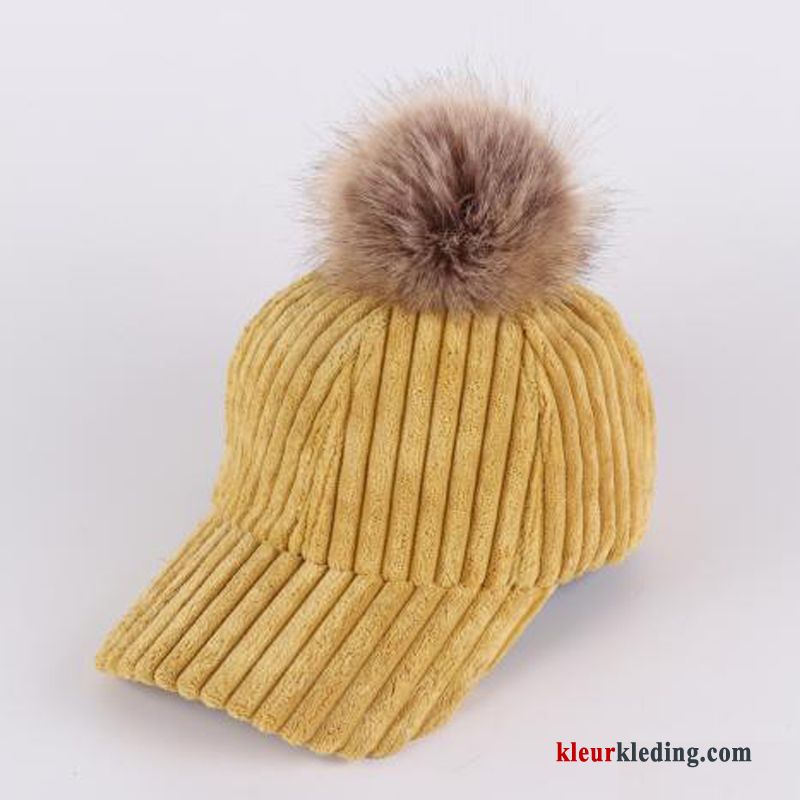 Mode Alle Wedstrijden Pompom Honkbal Hoed Zon Winter Streep Outdoor Dames Marineblauw