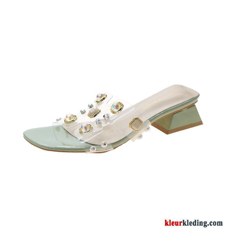 Mode Trend Zomer Met Strass Vrouwen Bovenkleding Pantoffels Antislip Dames Groen