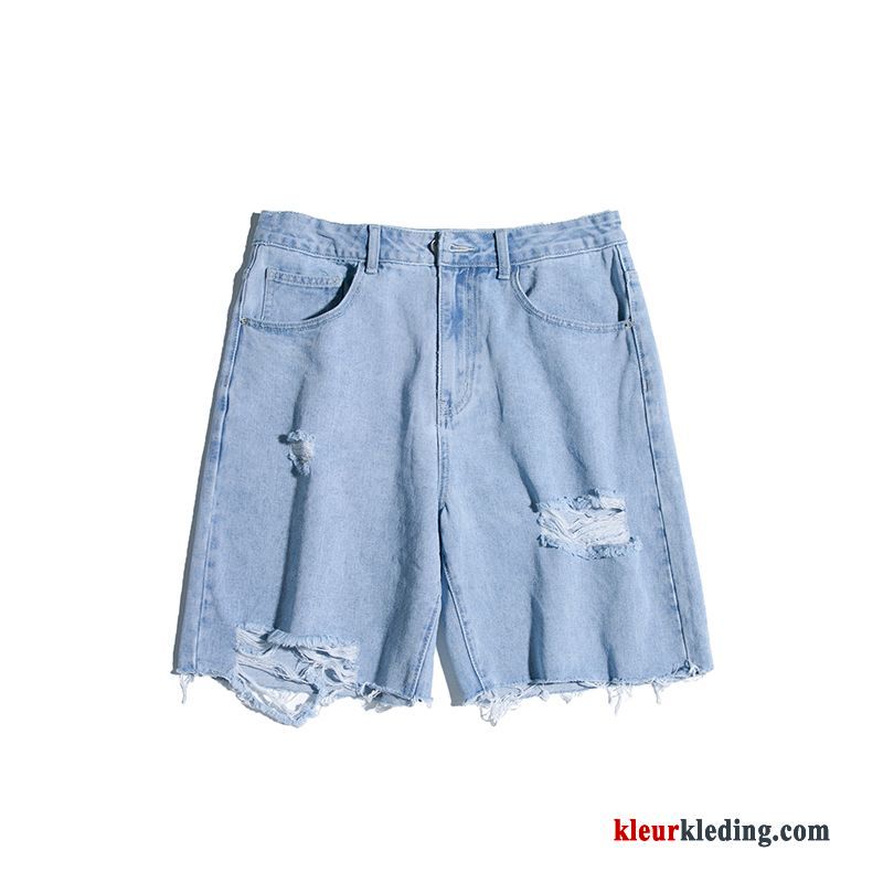 Mooi Denim Korte Broek Zomer Heren Losse Rechtdoor Gaten