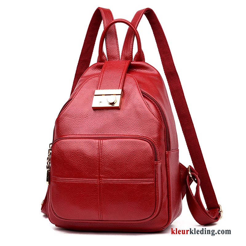 Nieuw Tas Casual Dames Rugzak Trend Dual Gebruik Zacht Leer Rood