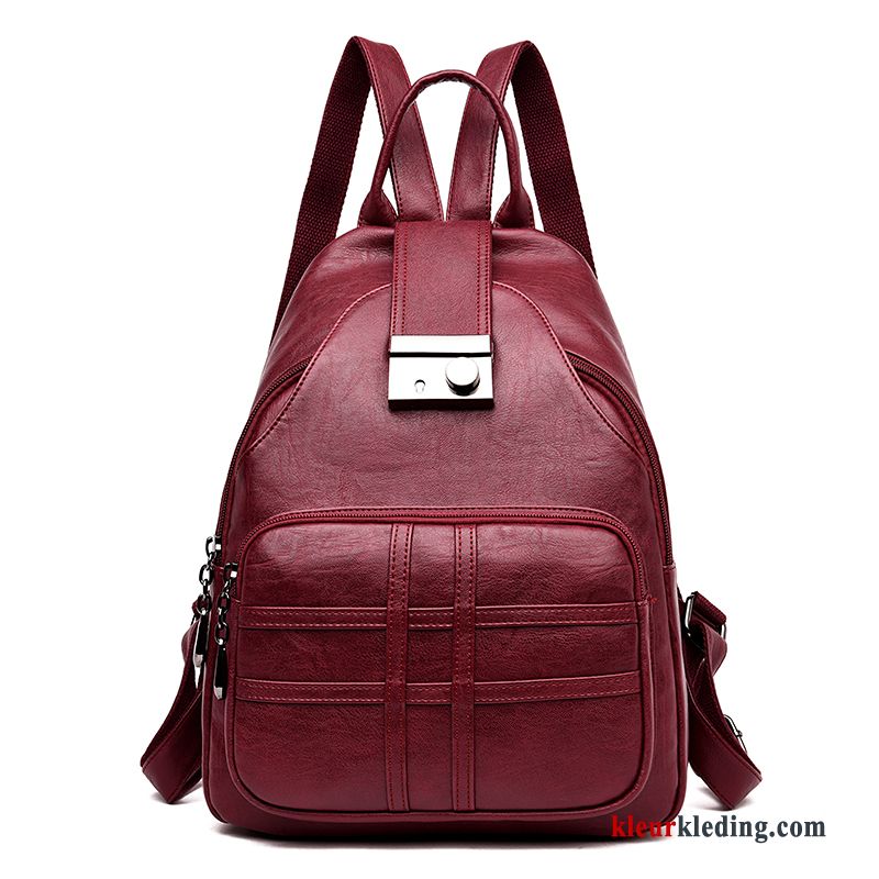 Nieuw Tas Casual Dames Rugzak Trend Dual Gebruik Zacht Leer Rood