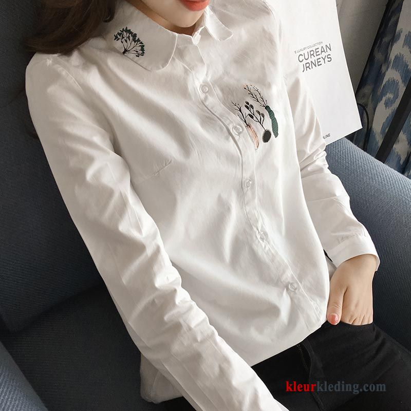 Nieuw Werk Voorjaar Blouse Overhemd Katoen Wit Student Losse Dames