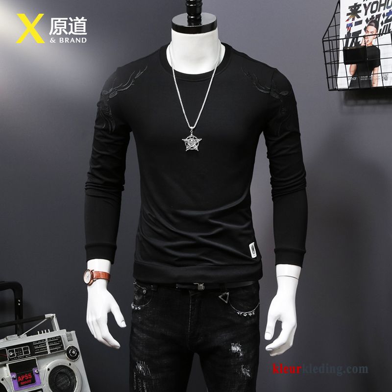 Onderhemd Zwart Hoodie T-shirt Lange Mouw Nieuw Mannelijk Trendy Merk Heren